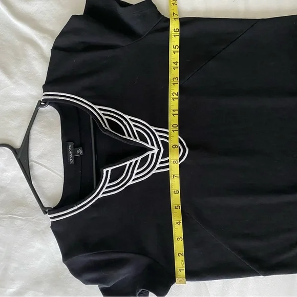 Talbots Embroidered V Neck Short Sleeve Cotton Shift Dress Black White Medium - Picture 6 of 7